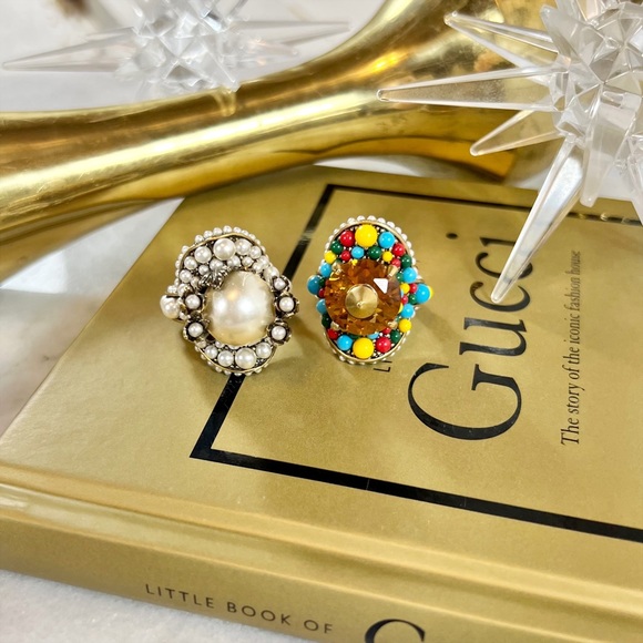 |SOLD| Gucci White & Pearl Beaded Tulip Cocktail Ring - Picture 9 of 9